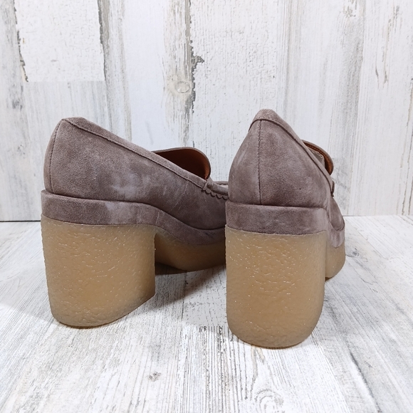 New Marc Fisher Taupe Suede Platform Loafers with Chunky Block Heel #533 - Picture 8 of 13
